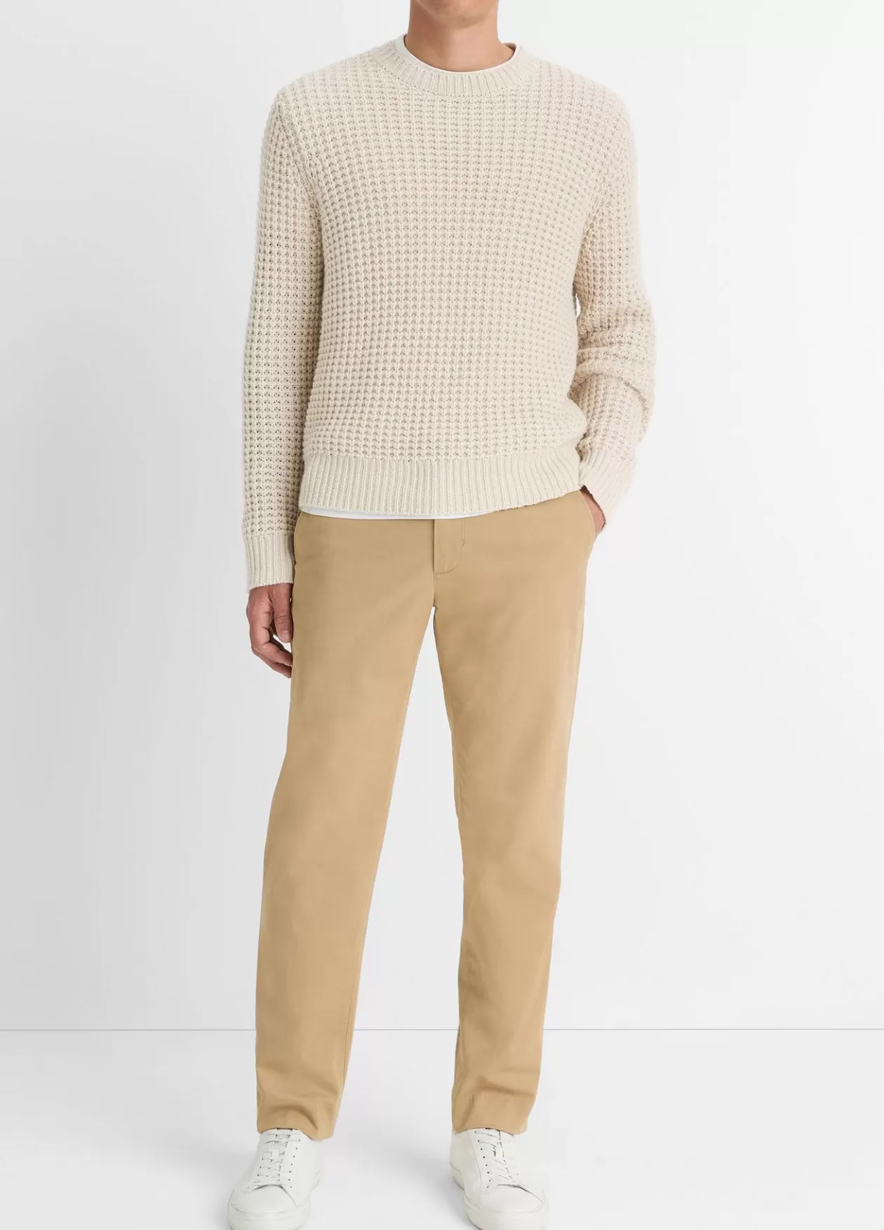 Fashion Vince Macro-Waffle Crew Neck Sweater pebble white