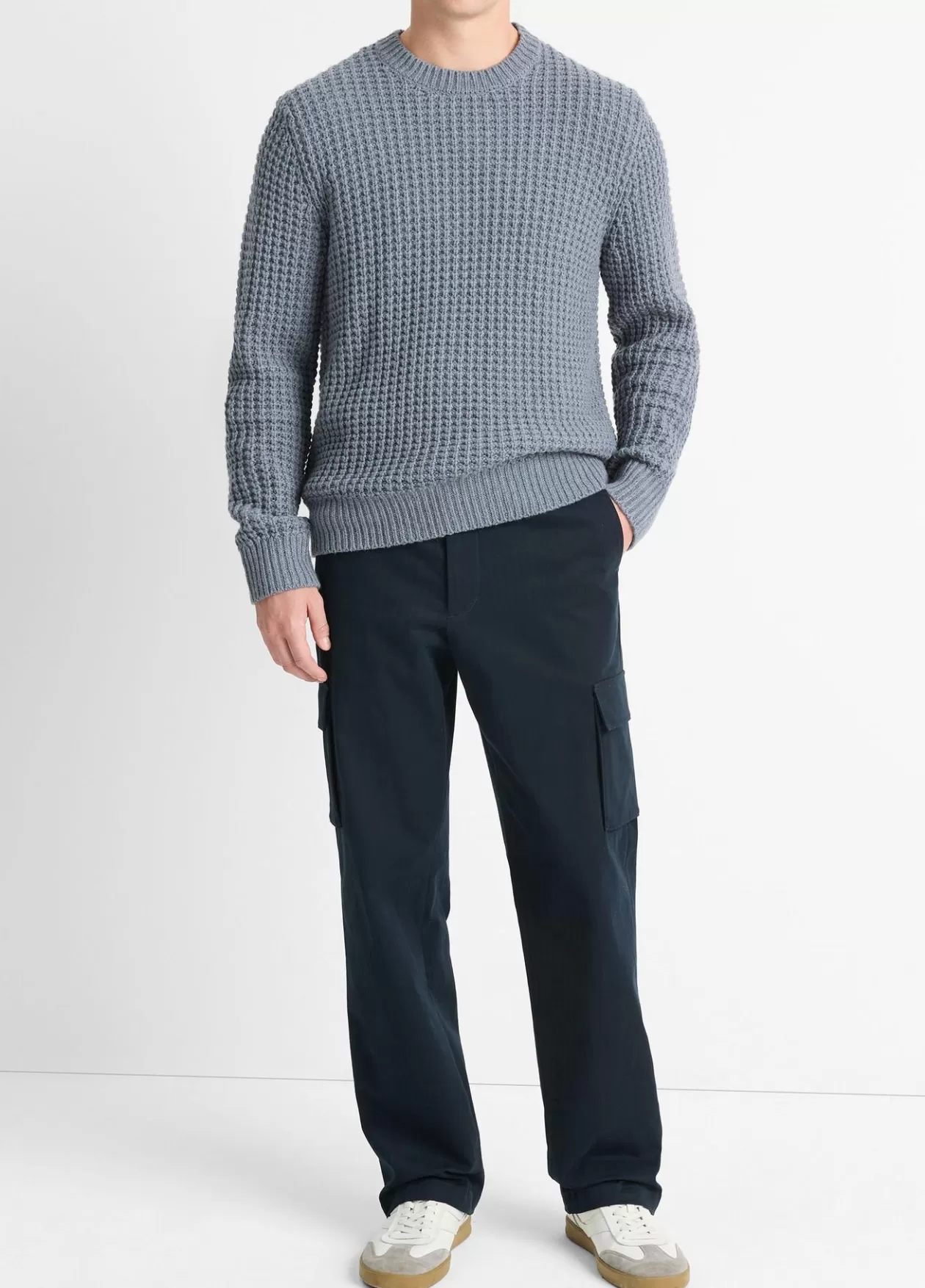 Hot Vince Macro-Waffle Crew Neck Sweater evening mist