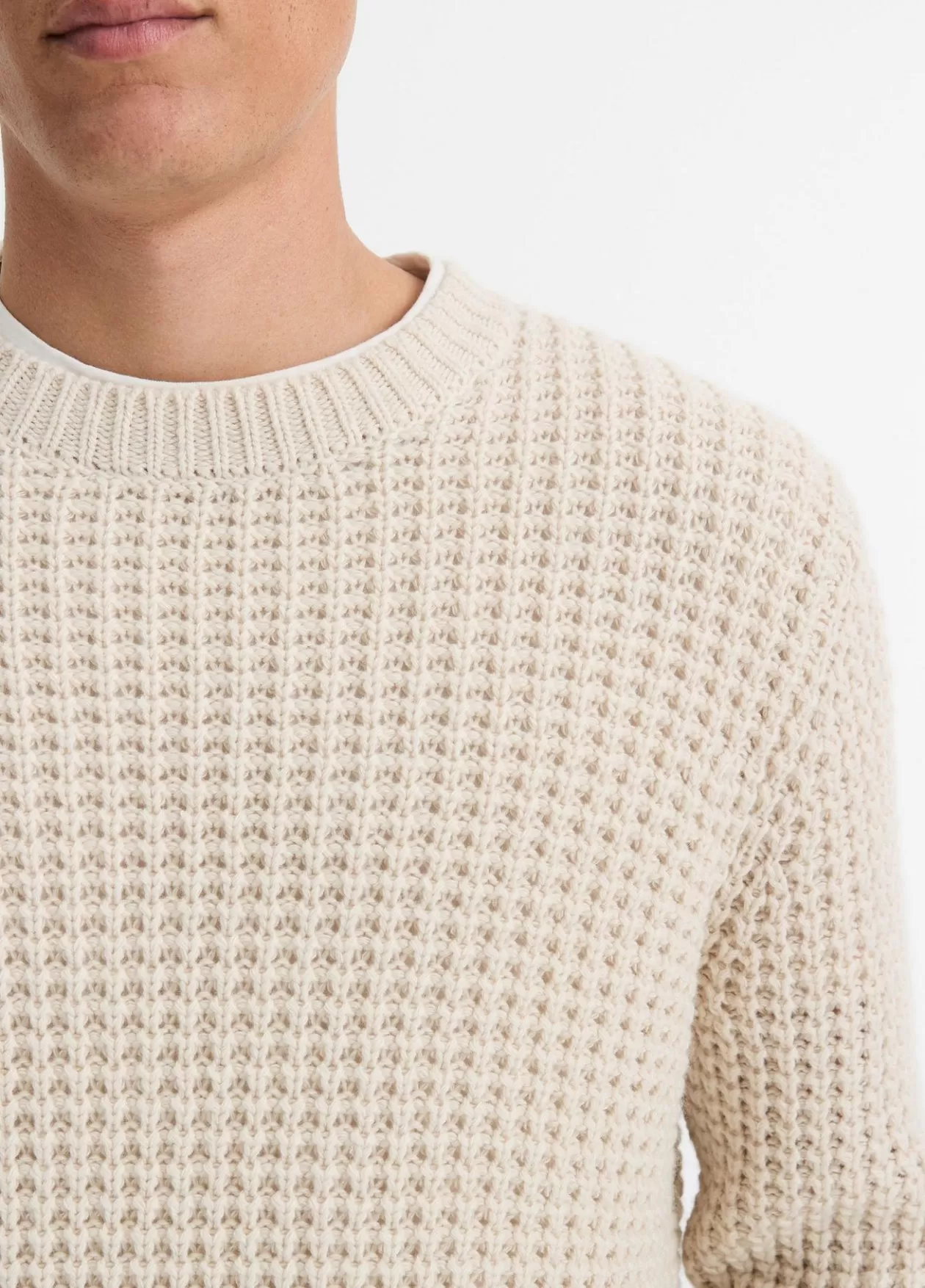 Fashion Vince Macro-Waffle Crew Neck Sweater pebble white