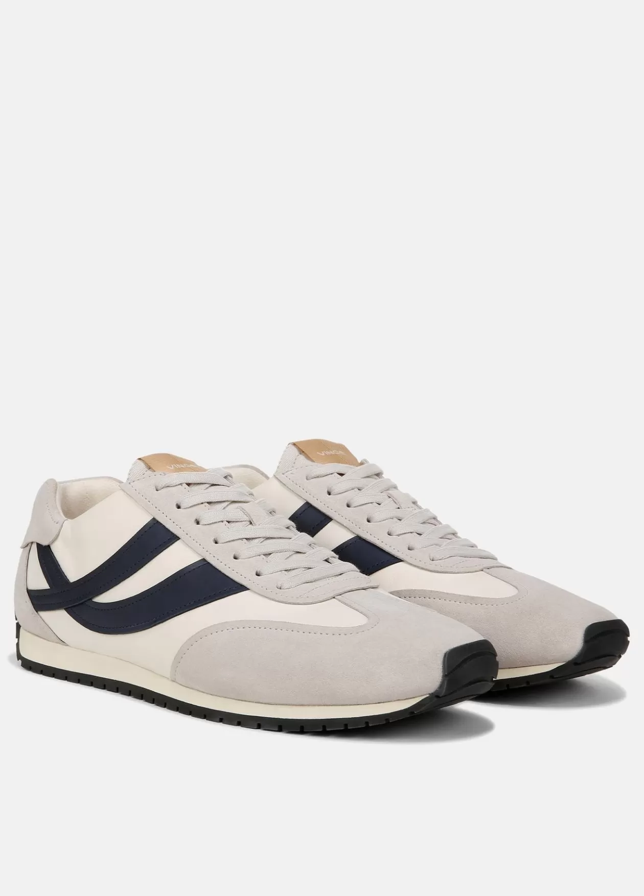 Fashion Vince Oasis Suede and Leather Runner Sneaker milk/horchata/spruce