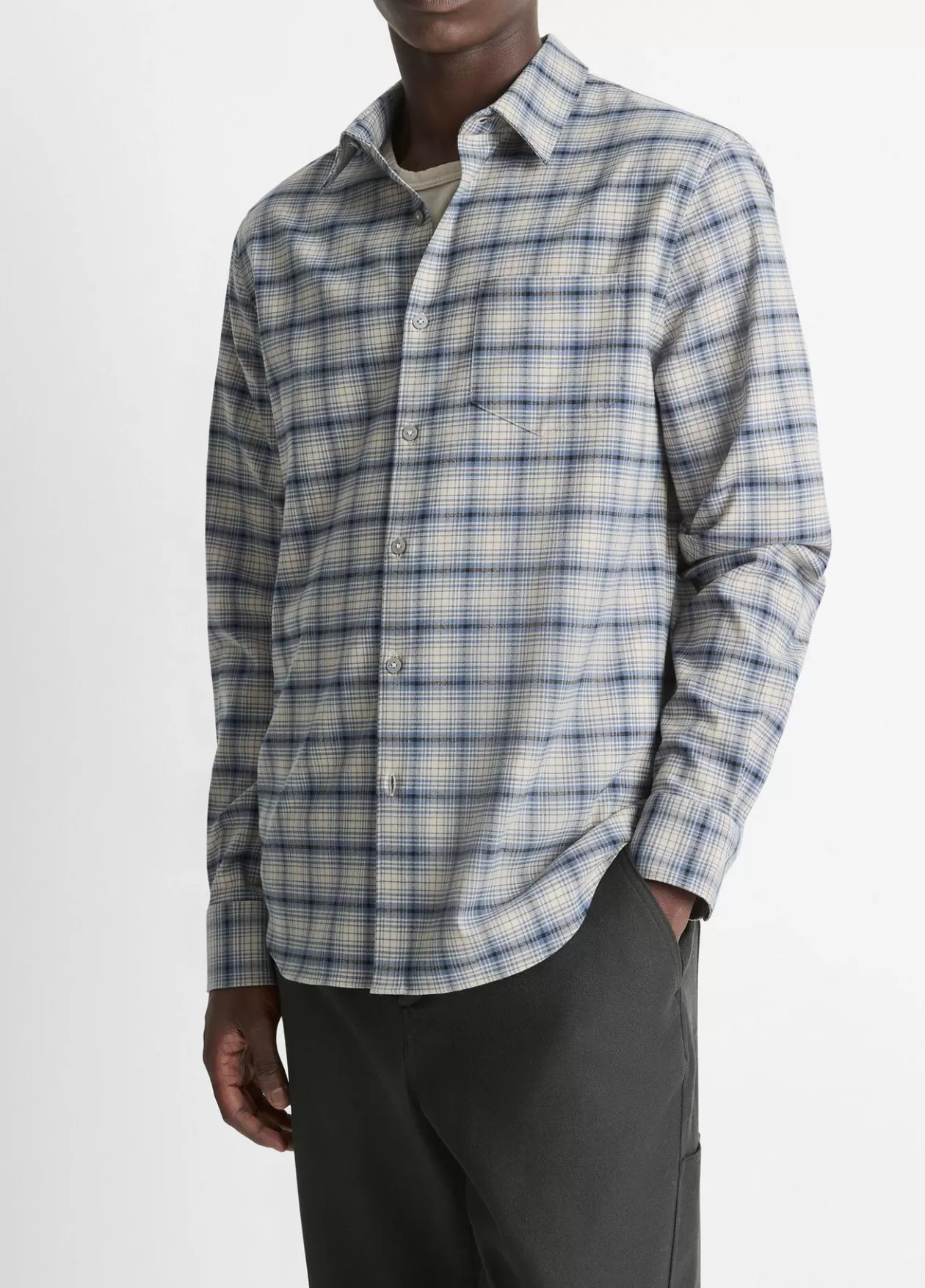 oceanic_plaid_shirt_2.webp Store Vince Oceanic Plaid Shirt bright beluga blue/taupe