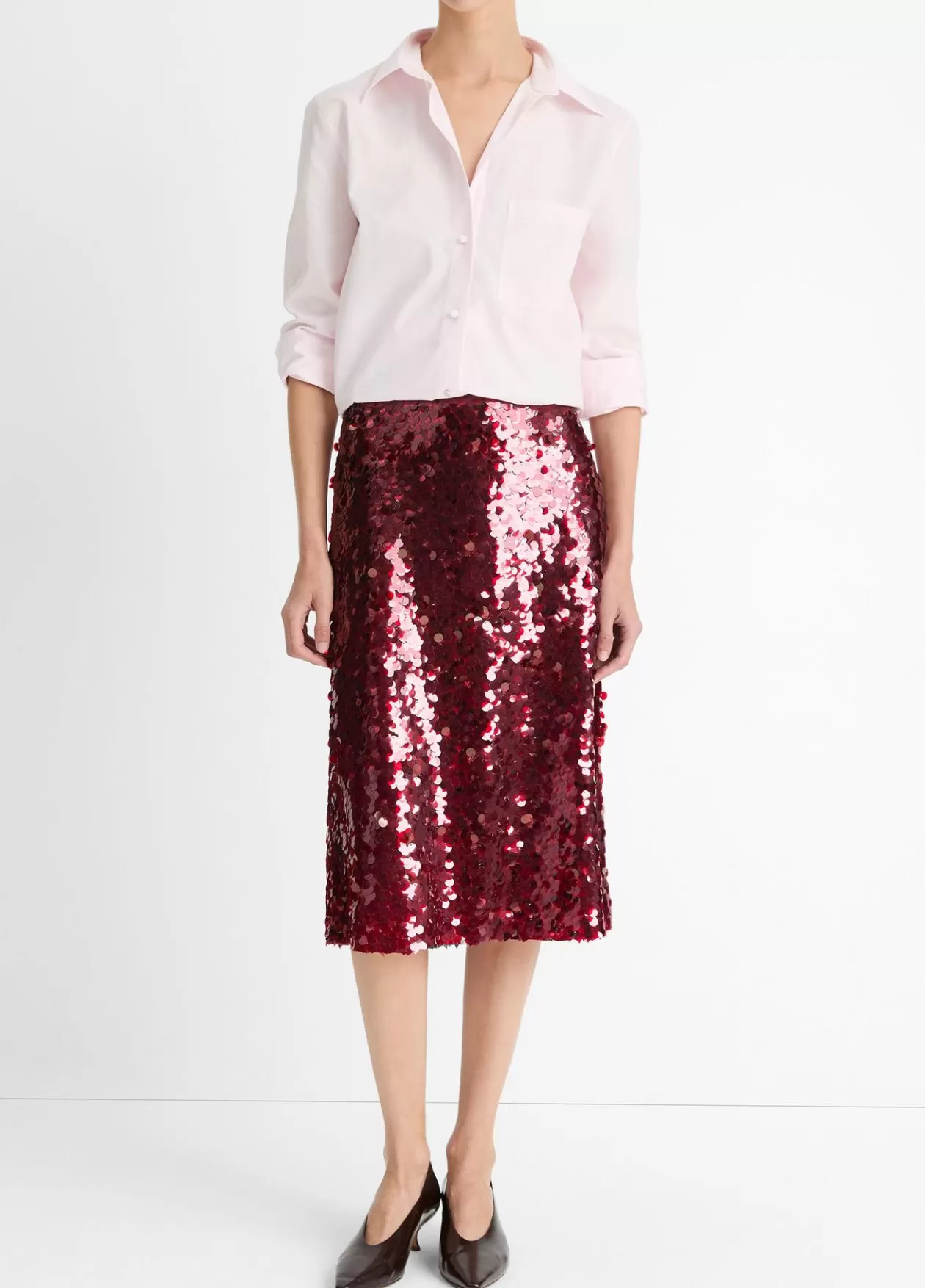 New Vince Paillette Bias Skirt ruby ink