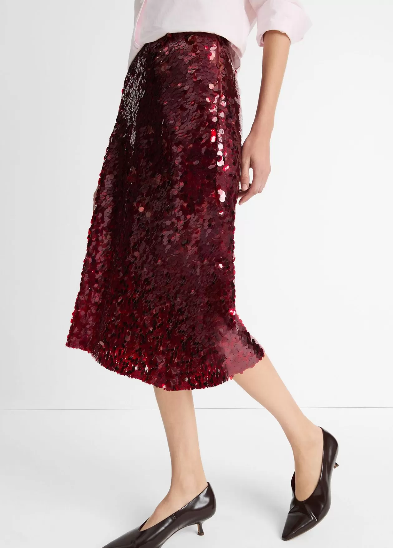 New Vince Paillette Bias Skirt ruby ink