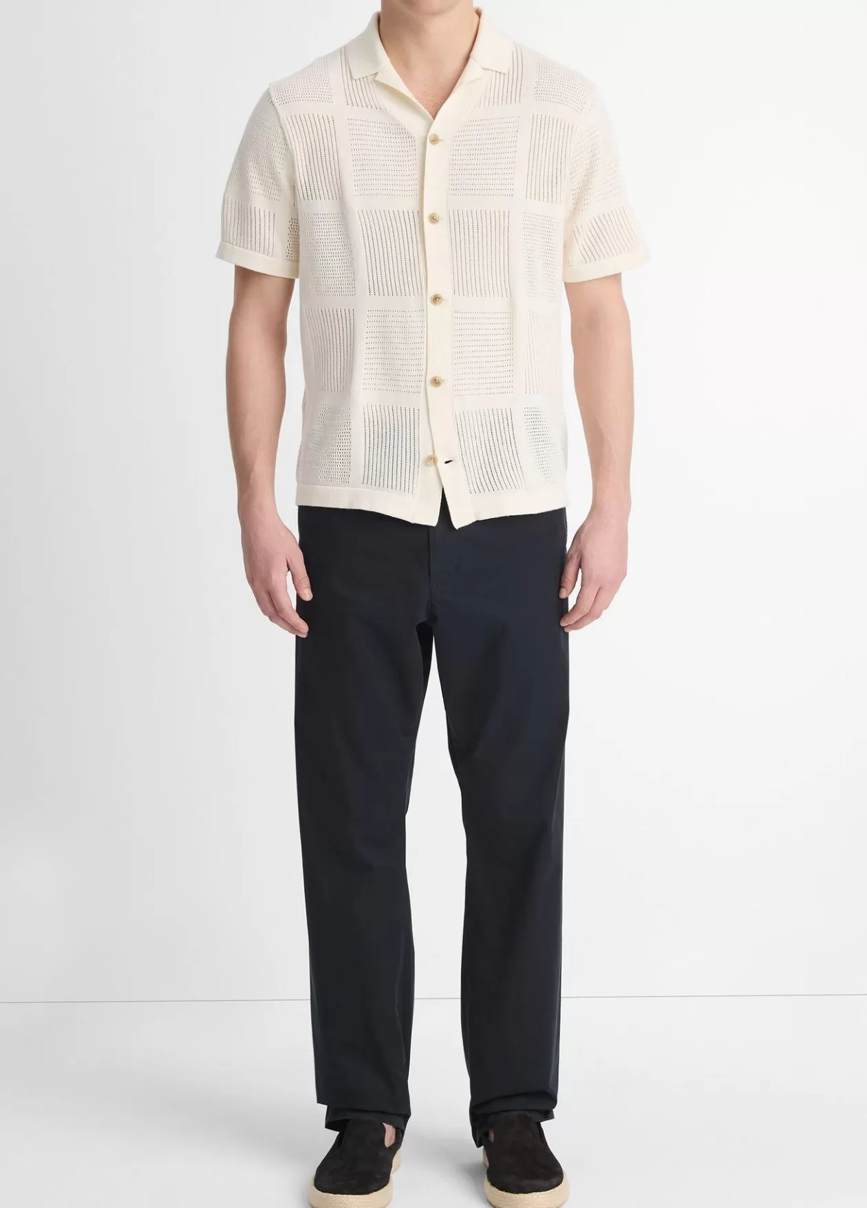 Online Vince Patchwork Pointelle Short-Sleeve Shirt classic cream