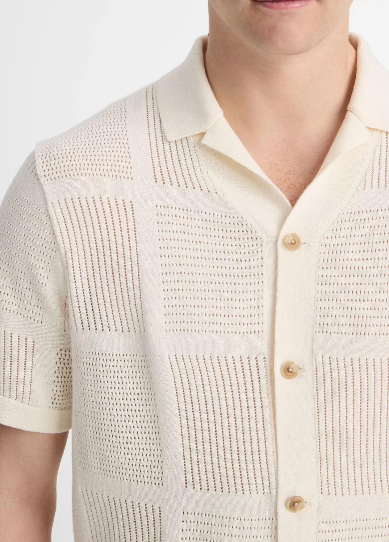 Online Vince Patchwork Pointelle Short-Sleeve Shirt classic cream