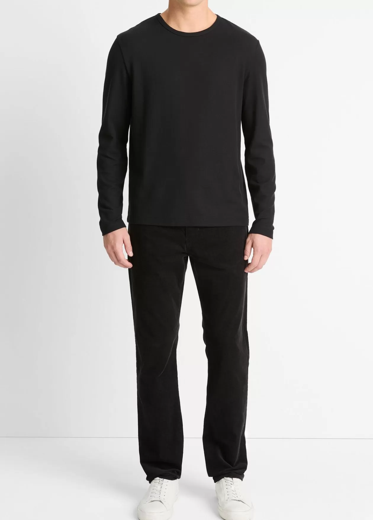 New Vince Pima Cotton Piqué Long-Sleeve T-Shirt black