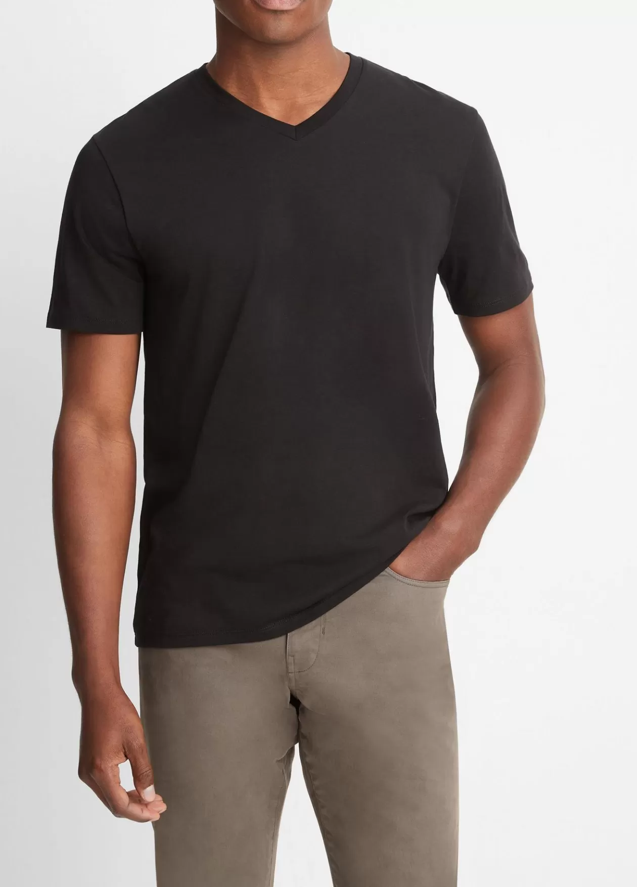 Sale Vince Pima Cotton V-Neck T-Shirt black