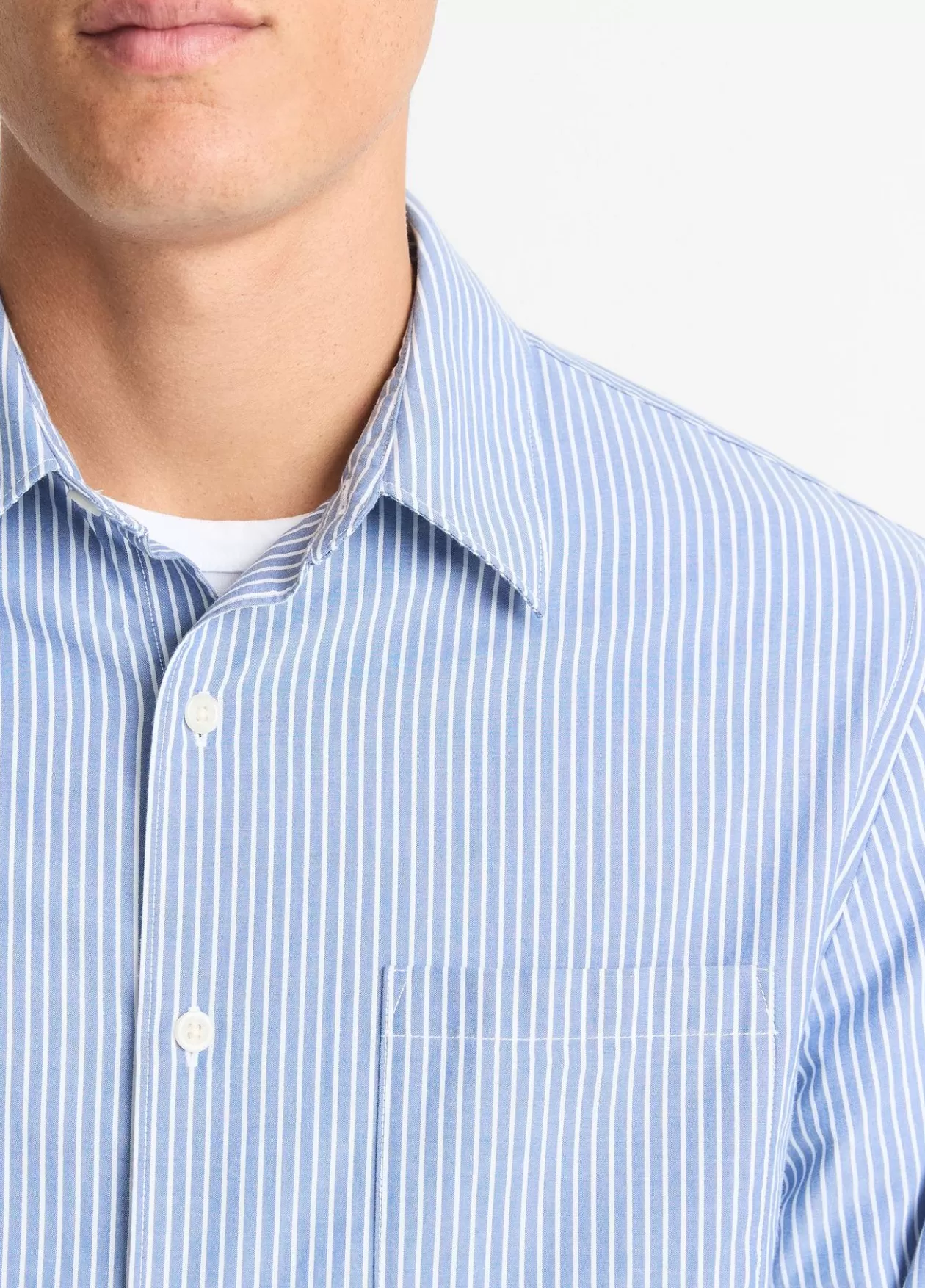 Online Vince Playa Cotton Poplin Stripe Shirt beluga blue combo