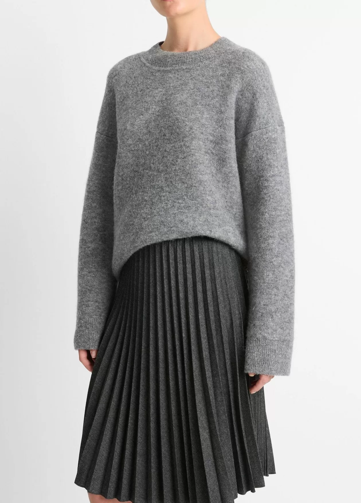 pleated_italian_herringbone_woolblend_skirt_2.webp Shop Vince Pleated Italian Herringbone Wool-Blend Skirt charcoal