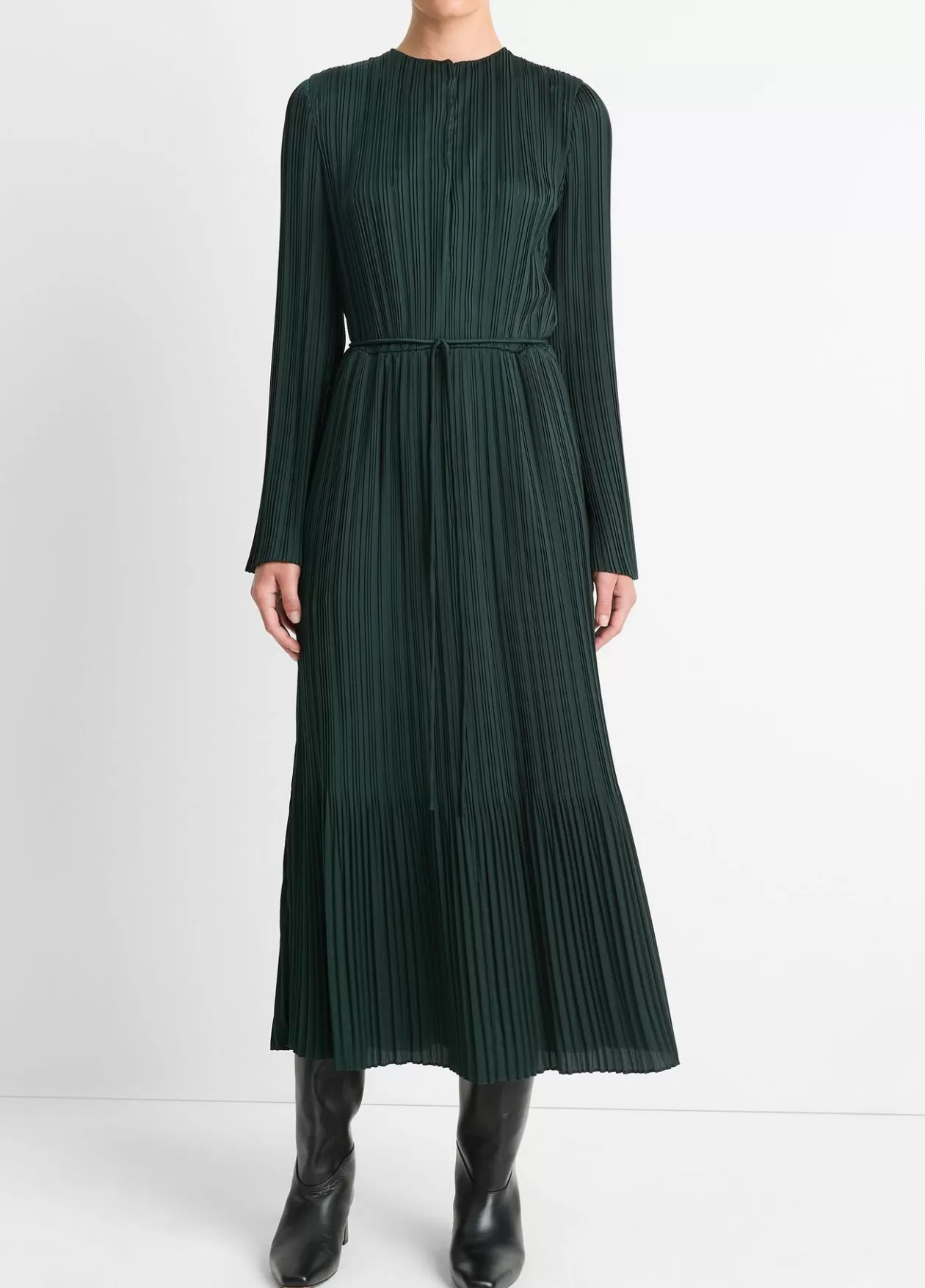 Online Vince Pleated Satin Long-Sleeve Dress marine pine