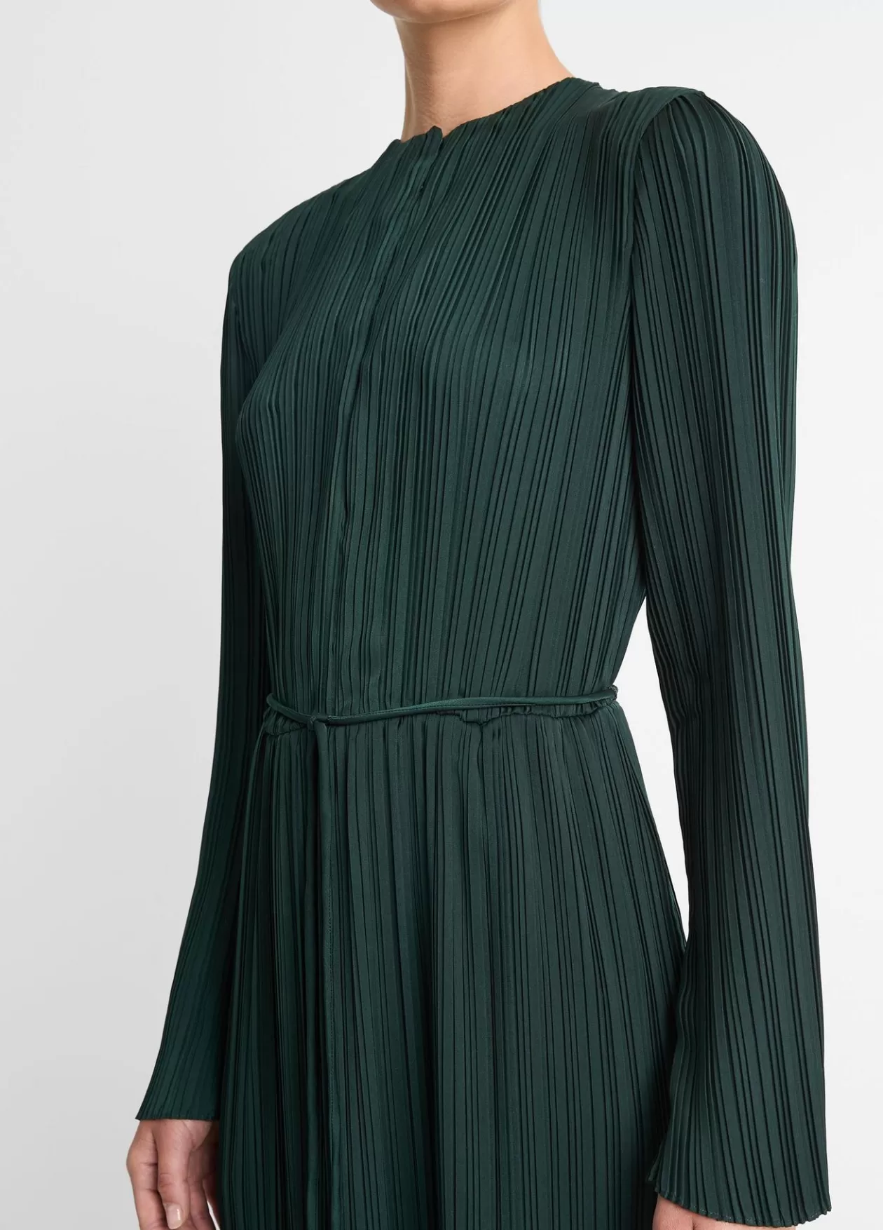 Online Vince Pleated Satin Long-Sleeve Dress marine pine