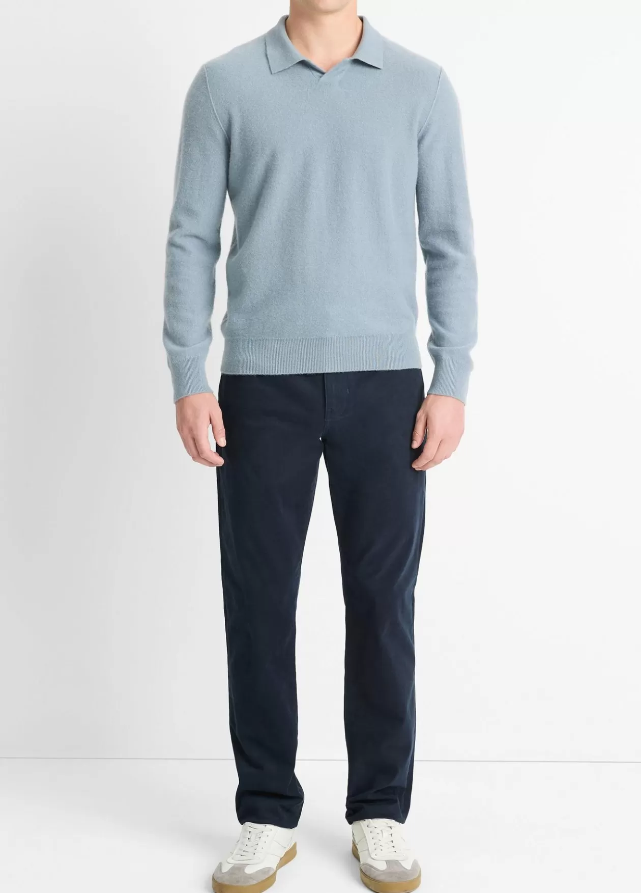 Online Vince Plush Cashmere Johnny-Collar Polo light blue spruce