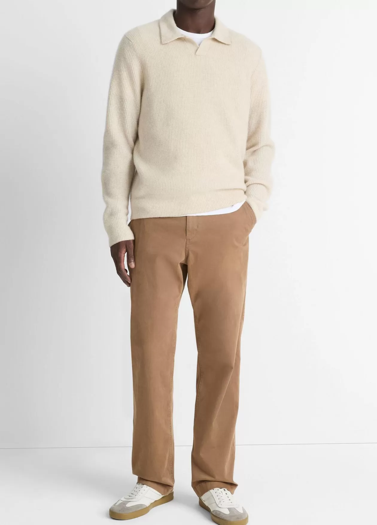 Fashion Vince Plush Cashmere Thermal Johnny-Collar Sweater heather runyon/bone