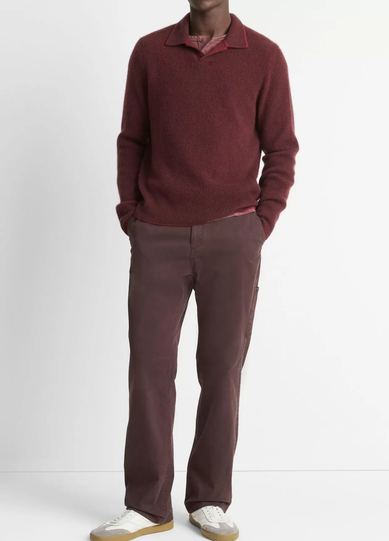 Outlet Vince Plush Cashmere Thermal Johnny-Collar Sweater vermouth/oxblood