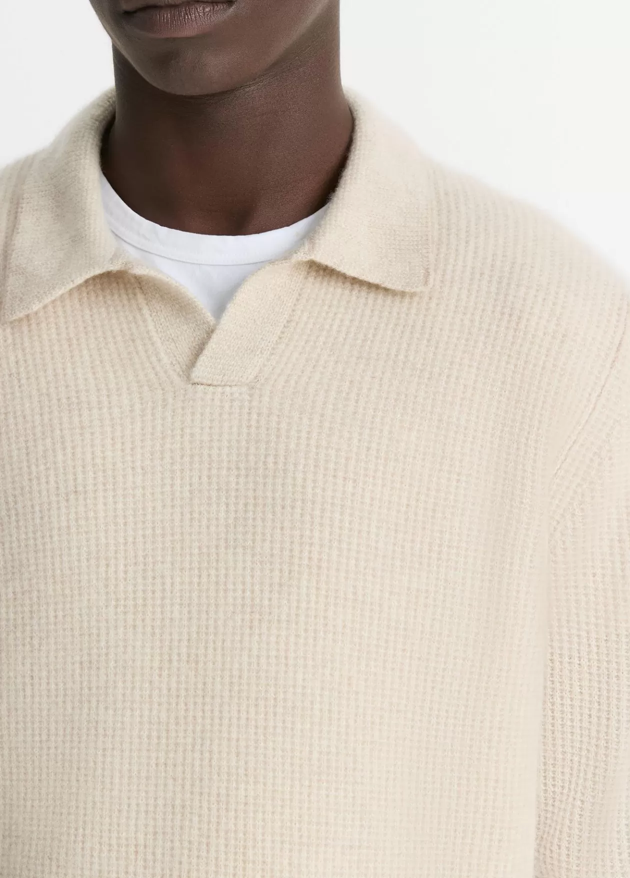 Fashion Vince Plush Cashmere Thermal Johnny-Collar Sweater heather runyon/bone