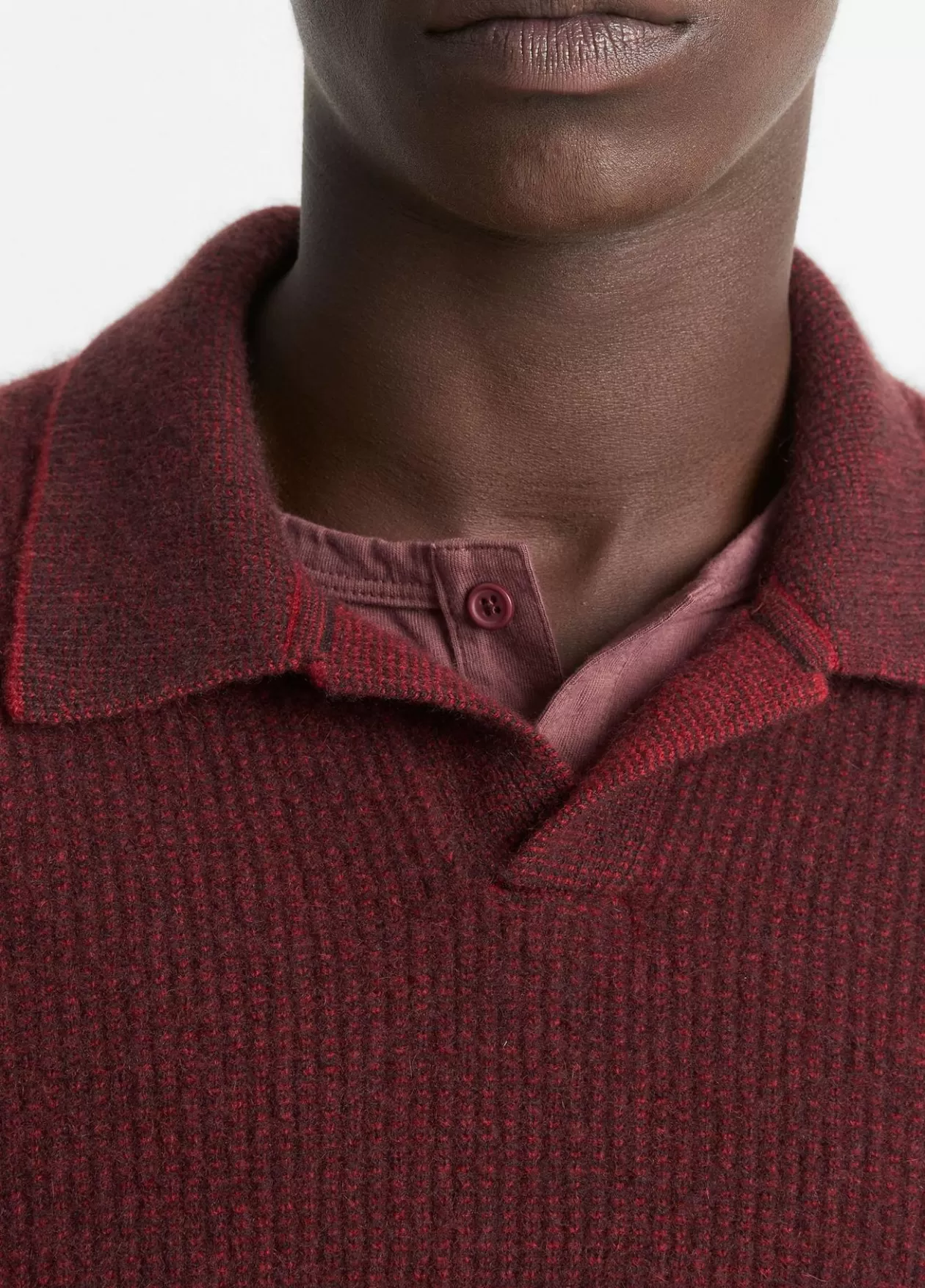 Outlet Vince Plush Cashmere Thermal Johnny-Collar Sweater vermouth/oxblood