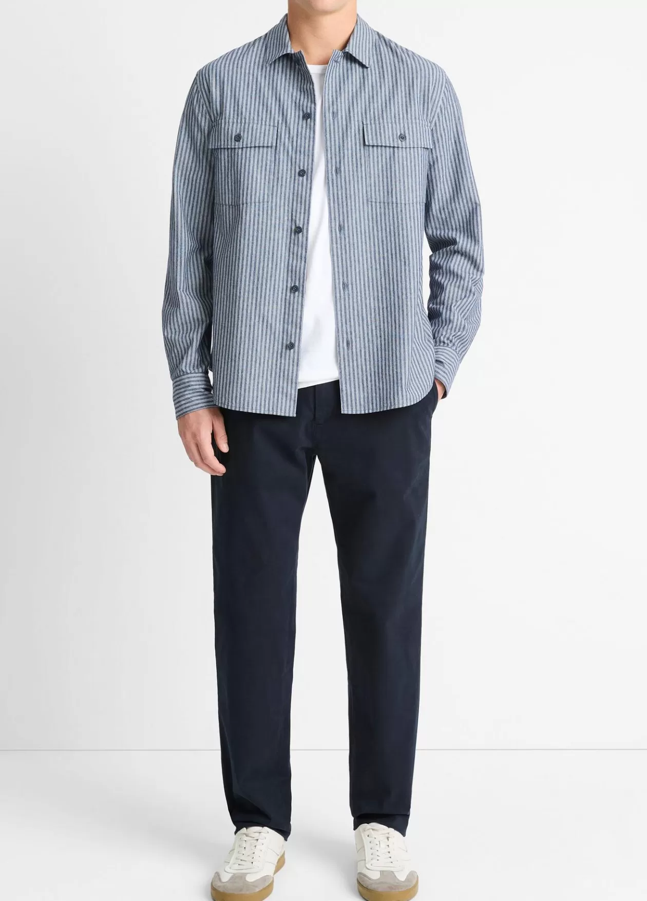Flash Sale Vince Railroad Stripe Cotton Shirt washed waterfall/deep sea