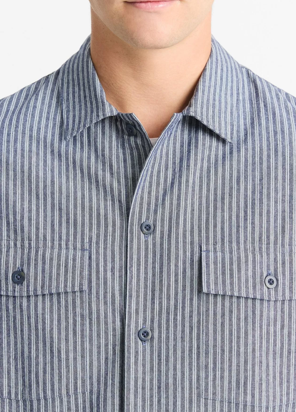 Flash Sale Vince Railroad Stripe Cotton Shirt washed waterfall/deep sea