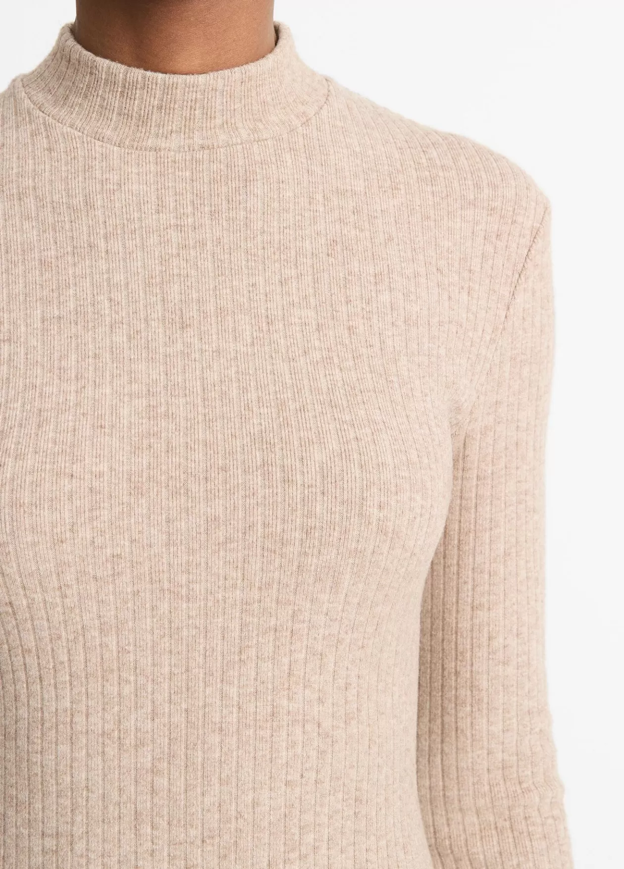 New Vince Ribbed Long-Sleeve Short Dress heather hazel cream