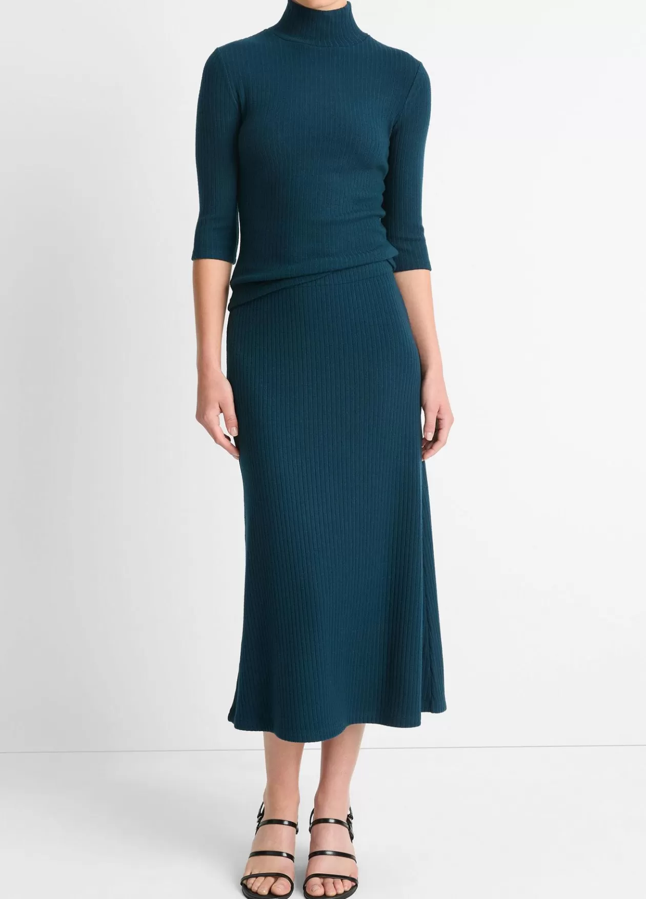 Hot Vince Ribbed Midi Skirt deep ocean