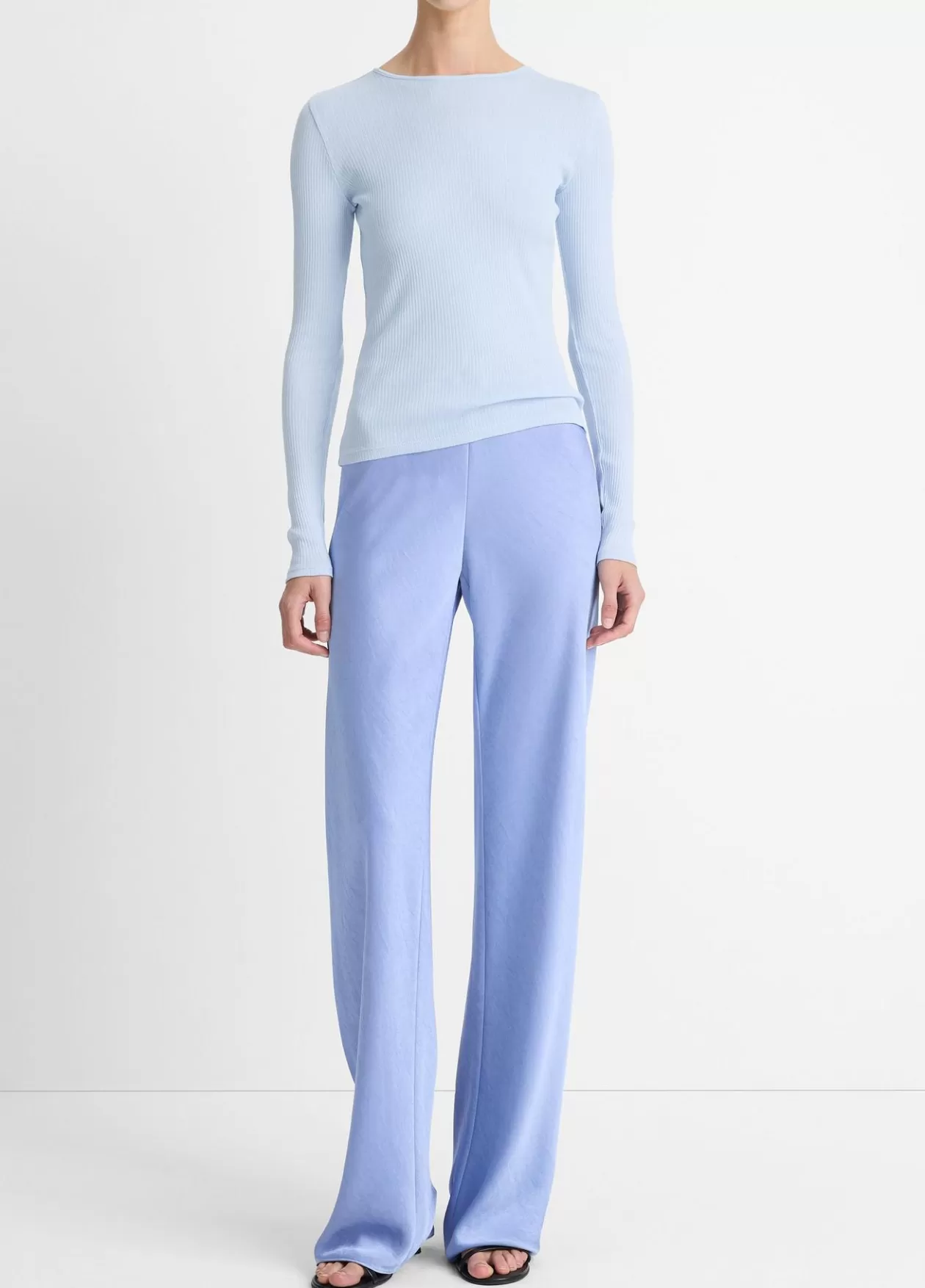 Cheap Vince Ribbed Pima Cotton Long-Sleeve T-Shirt kyanite