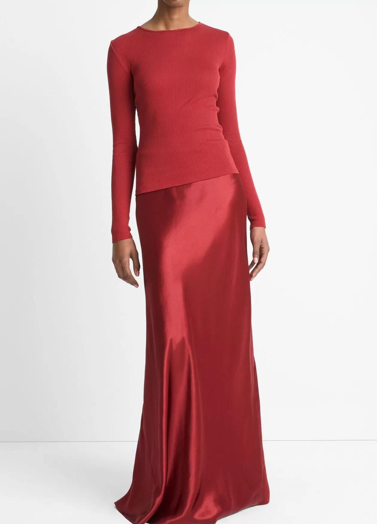 Outlet Vince Ribbed Pima Cotton Long-Sleeve T-Shirt ruby ink