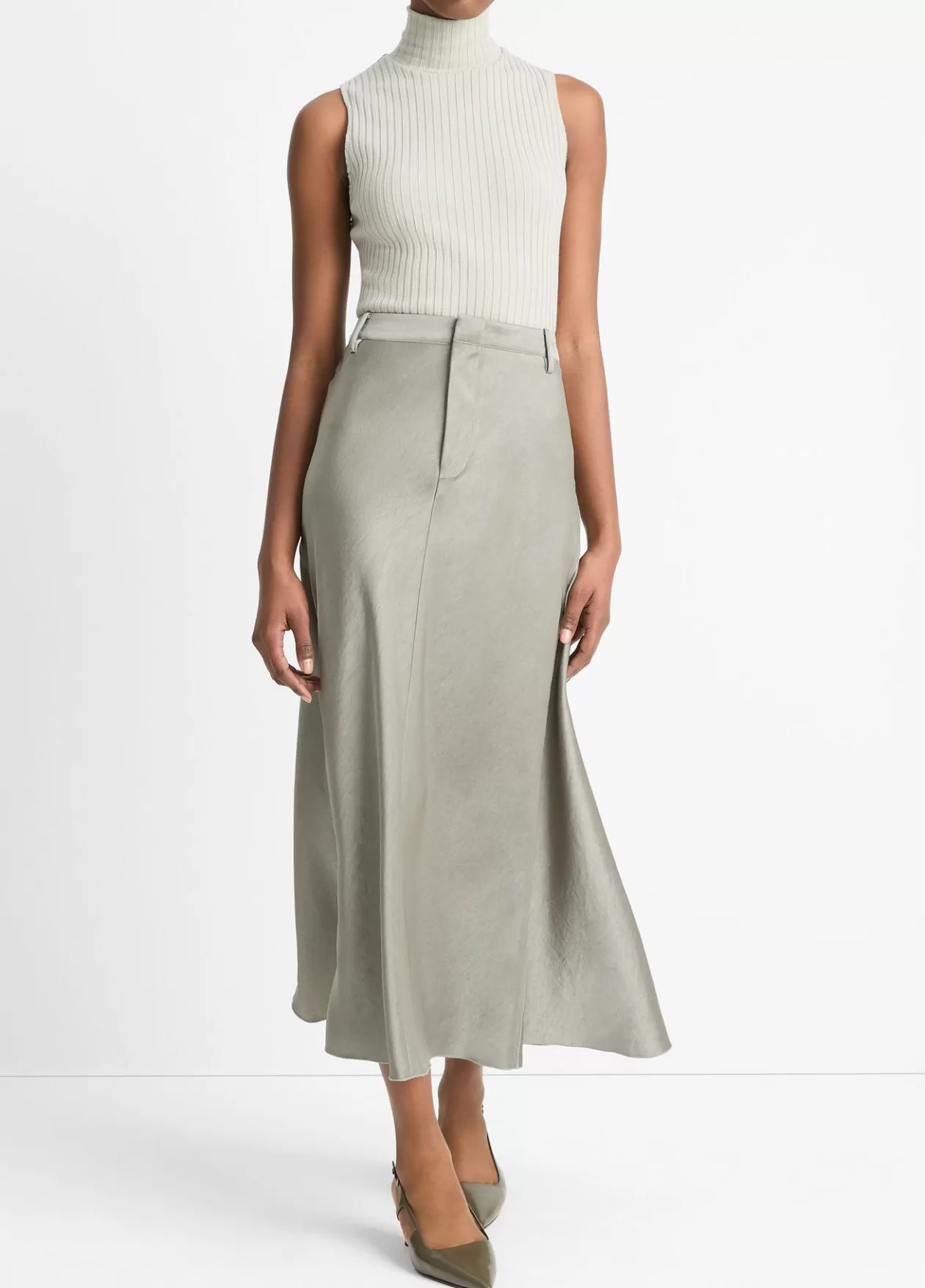 Online Vince Satin A-Line Trouser Skirt smoky moss