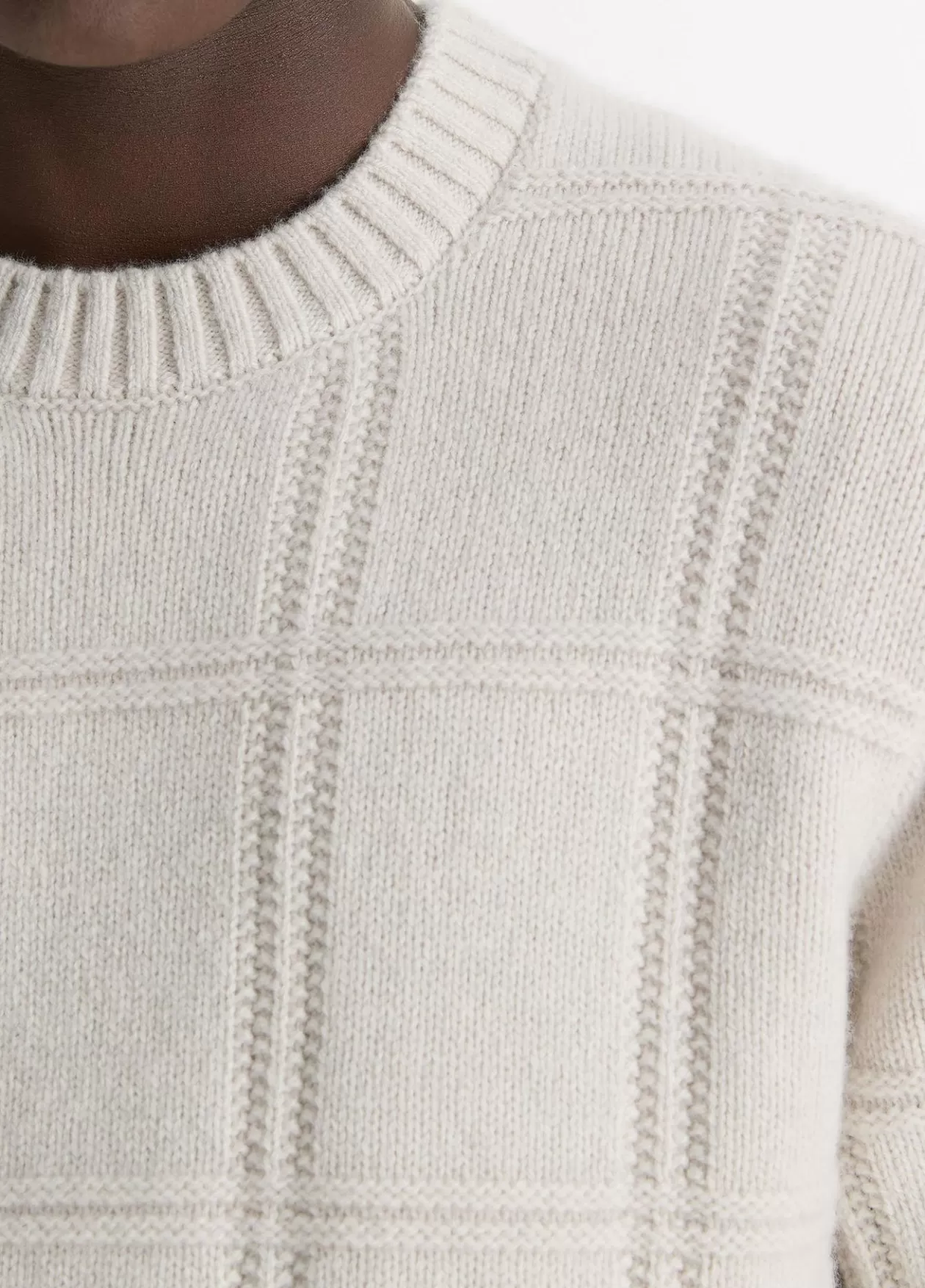 Discount Vince Seed-Stitch Windowpane Wool Sweater heather sheep