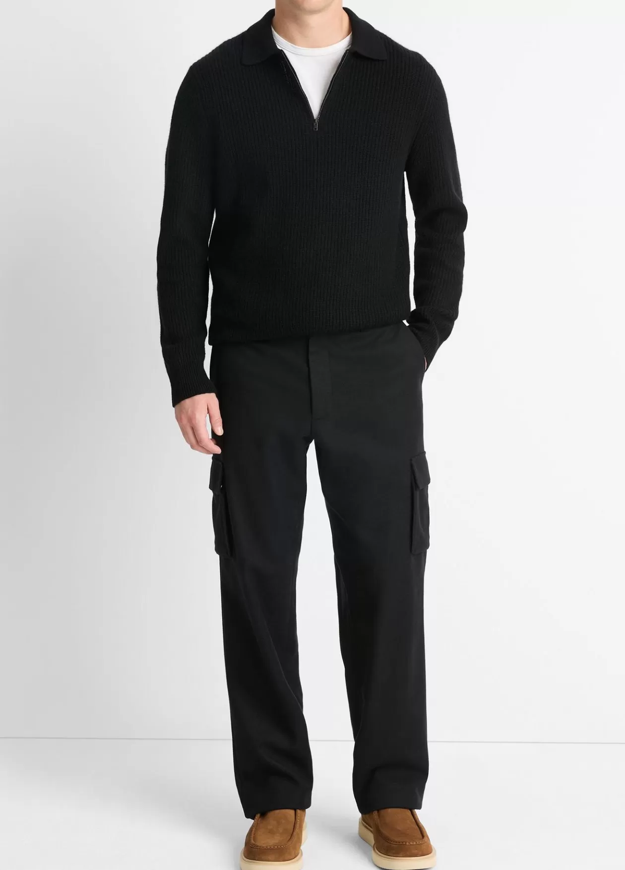 Sale Vince Shaker Wool-Cashmere Quarter-Zip Polo Sweater black