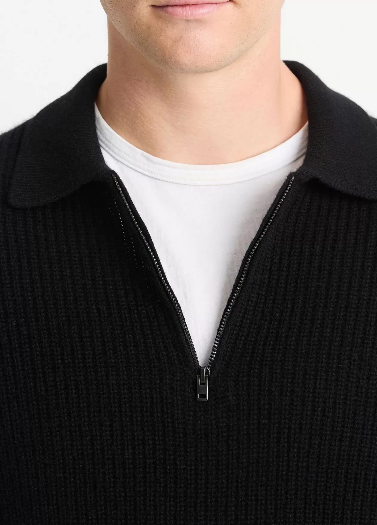Sale Vince Shaker Wool-Cashmere Quarter-Zip Polo Sweater black