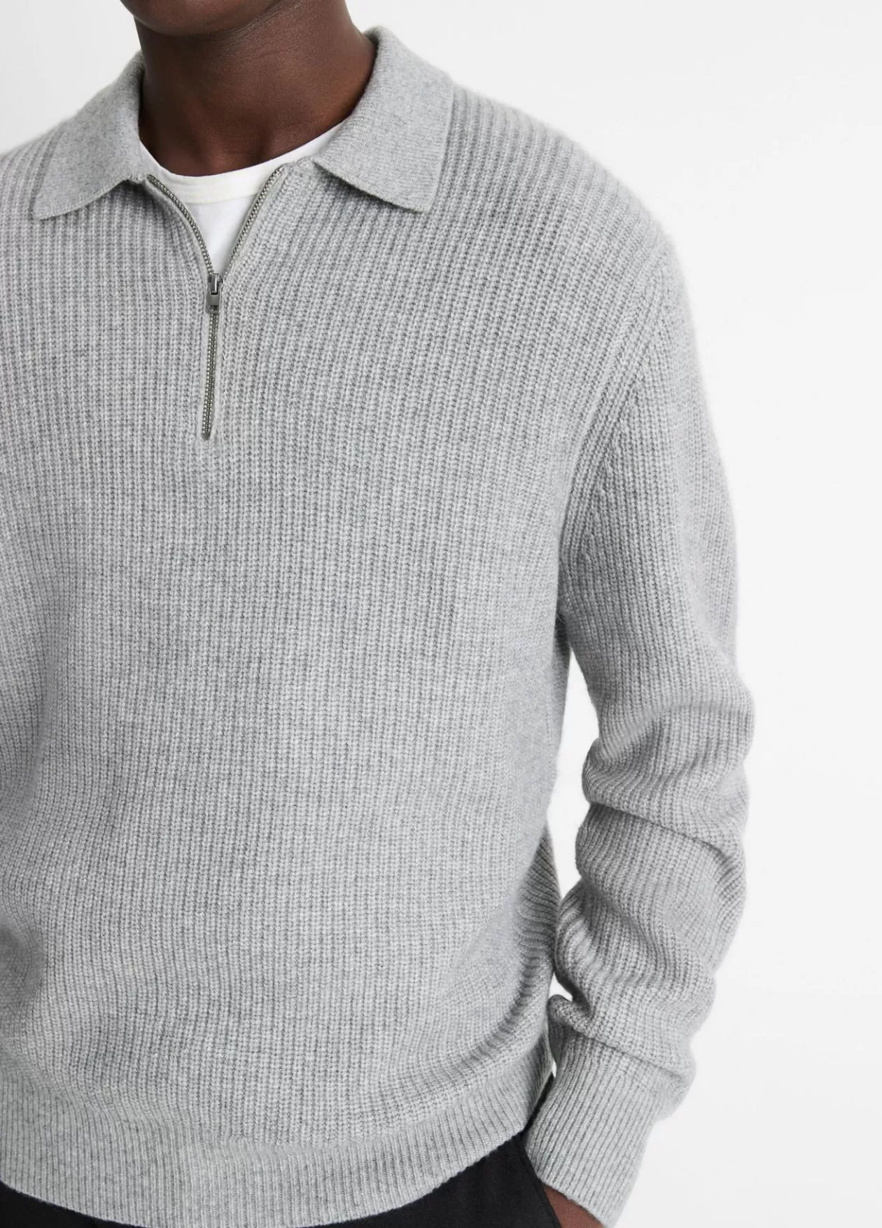 Cheap Vince Shaker Wool-Cashmere Quarter-Zip Polo Sweater heather grey