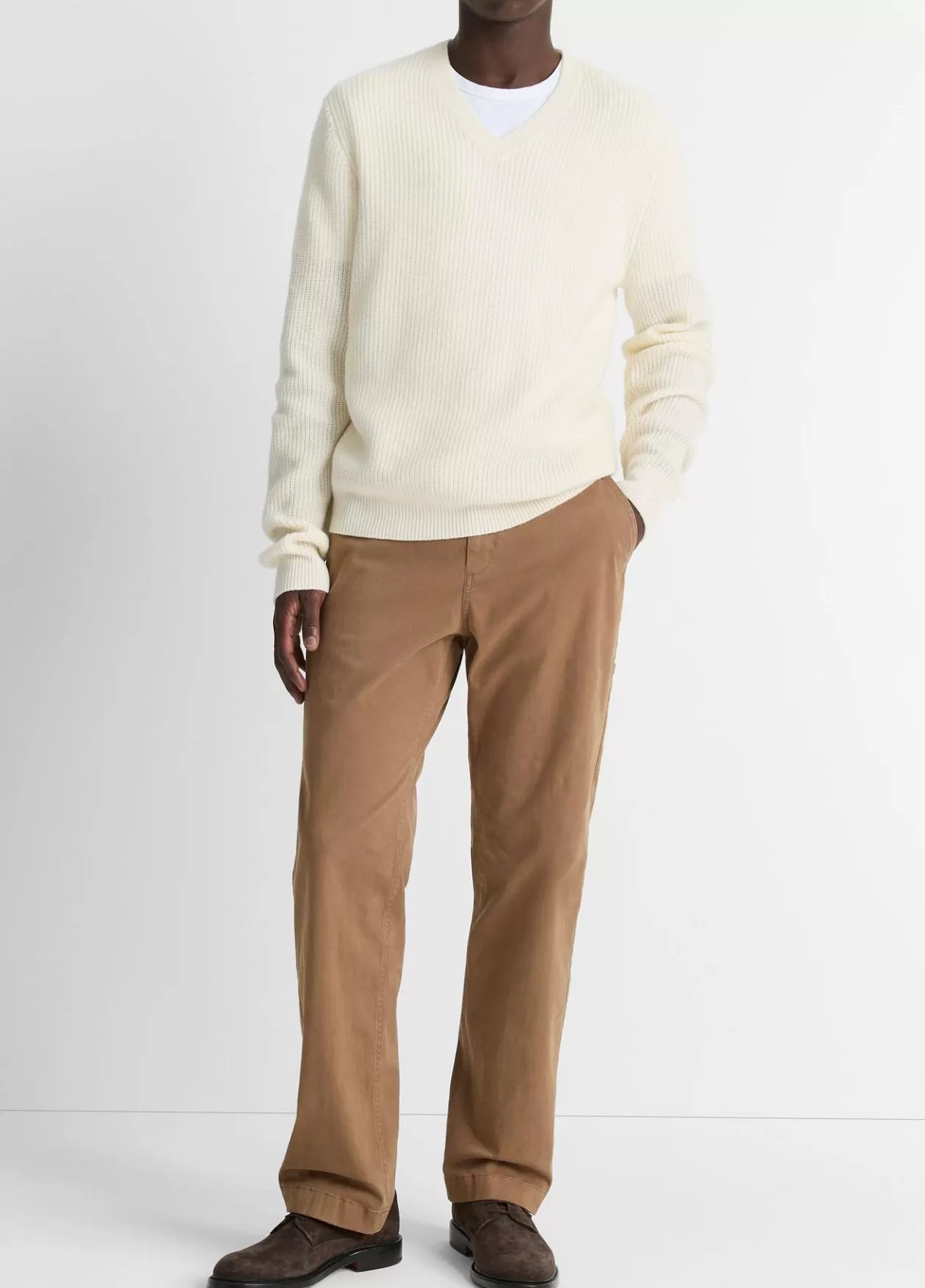 Store Vince Shaker-Stitch Wool-Cashmere V-Neck Sweater bone