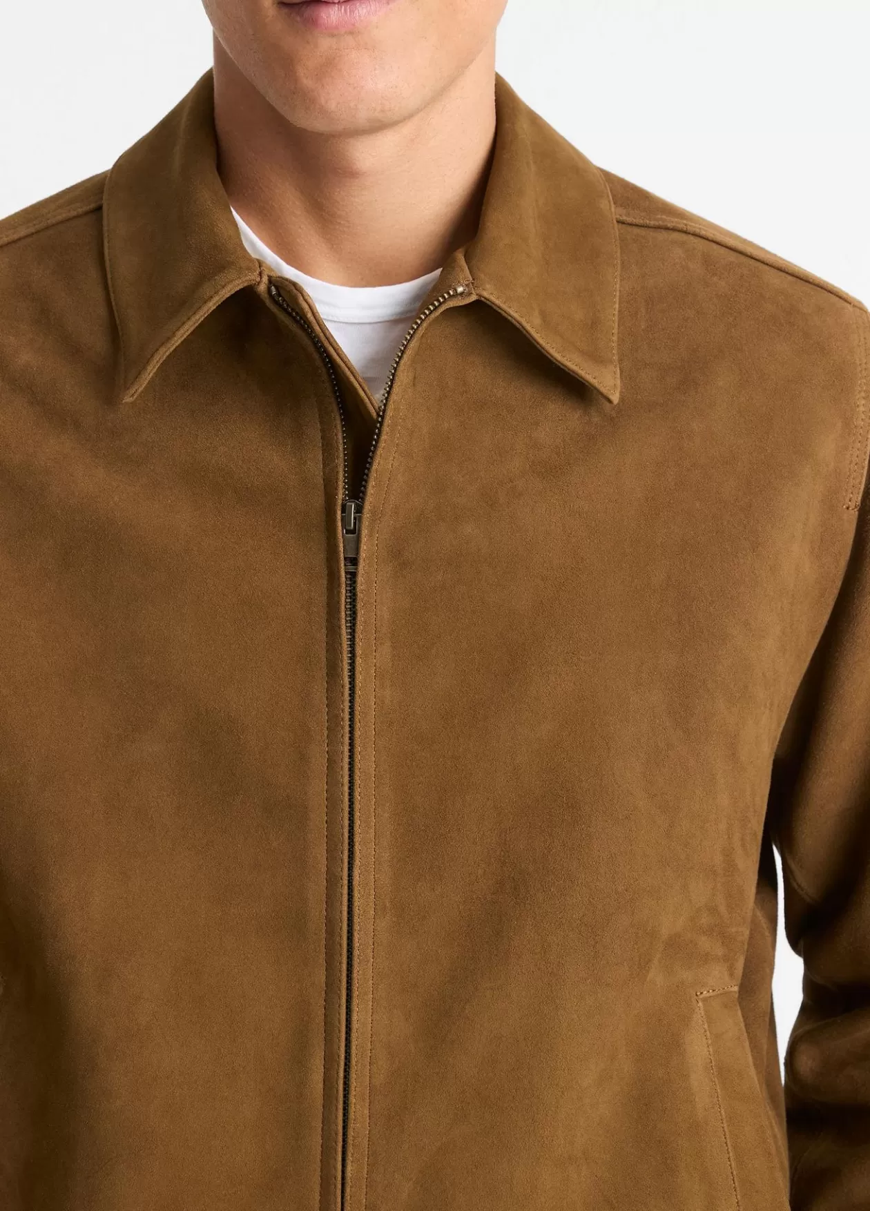 New Vince Shearling-Collar Suede Short Jacket dark timberwood