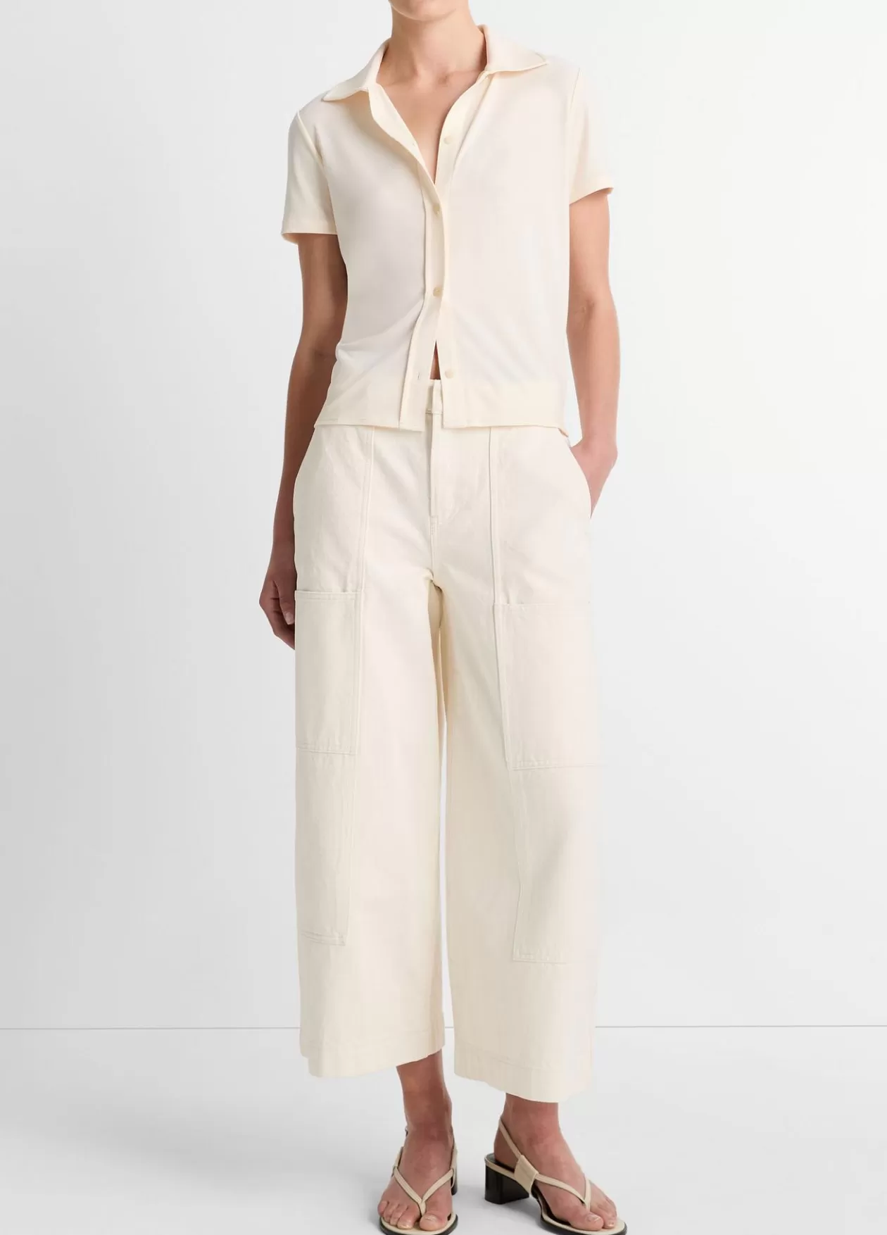 Store Vince Short-Sleeve Button-Up Shirt flaxen