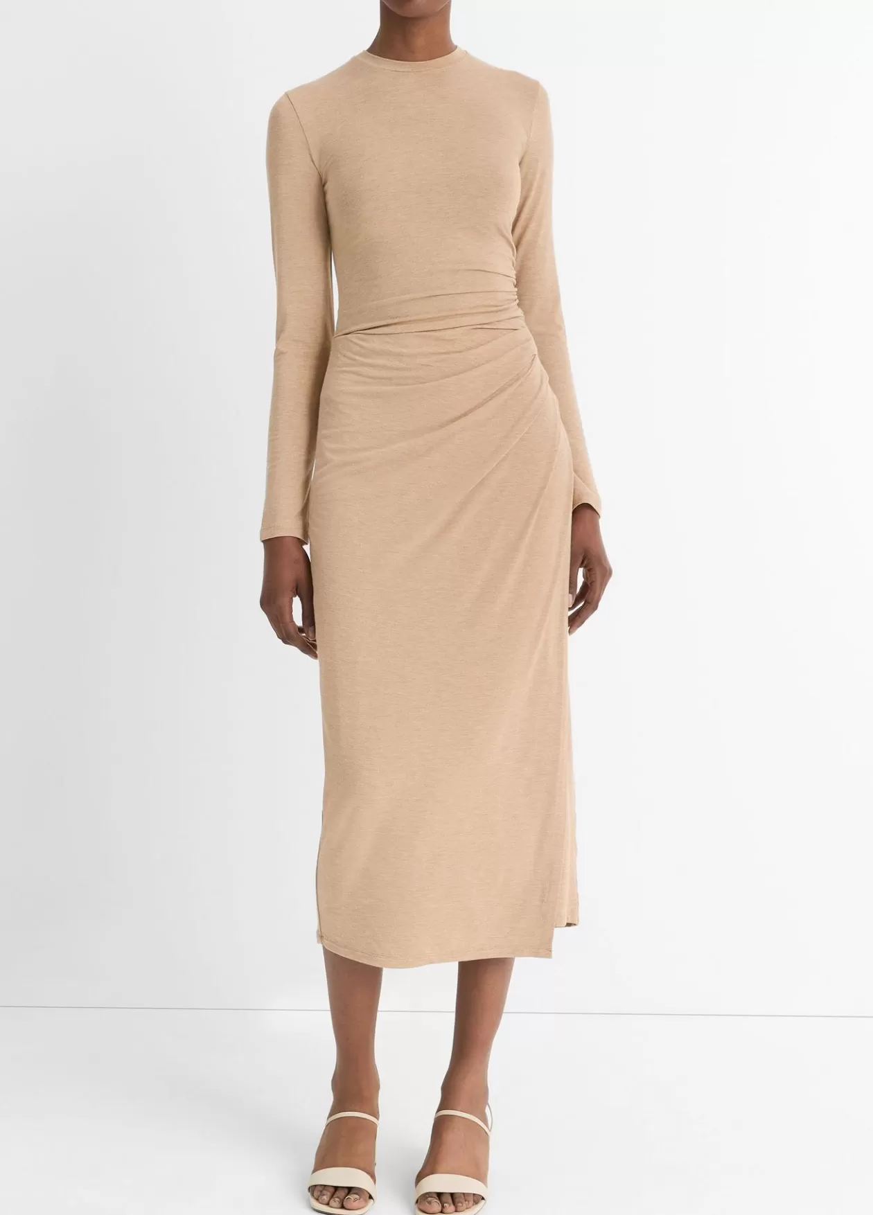 Outlet Vince Side-Drape Jersey Midi Skirt heather cashew