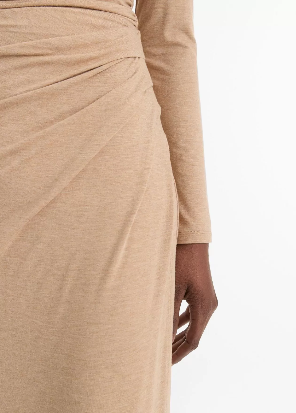 Outlet Vince Side-Drape Jersey Midi Skirt heather cashew