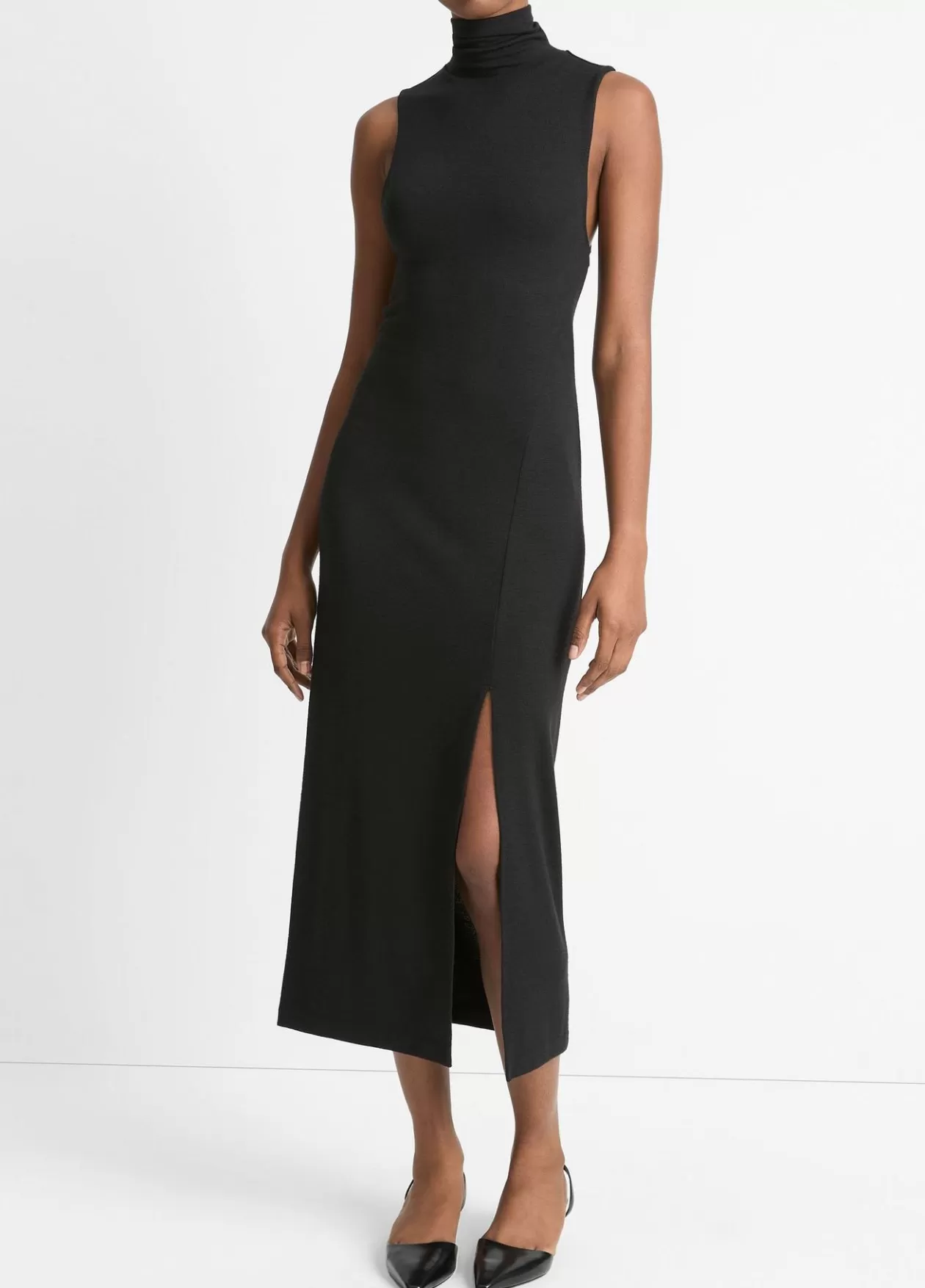 Online Vince Side-Slit Sleeveless Turtleneck Dress black