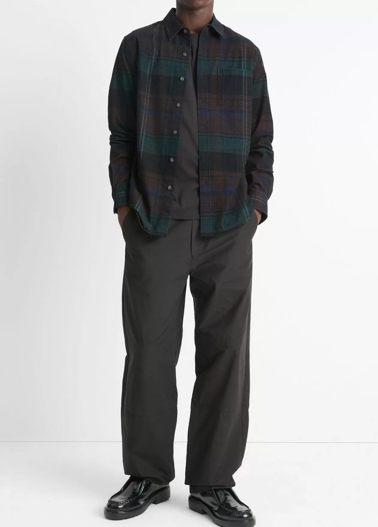 Hot Vince Sierra Plaid Cotton Corduroy Shirt surplus olive/ivy sky