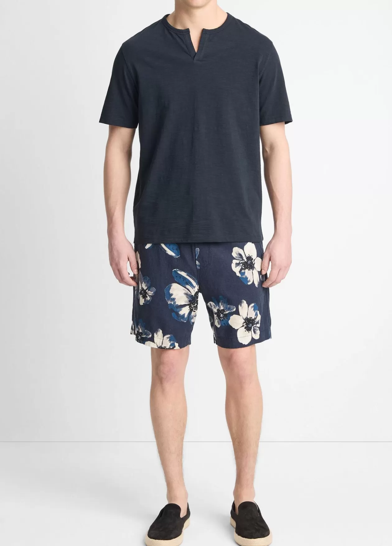 Clearance Vince Slub Cotton Split-Neck T-Shirt coastal blue