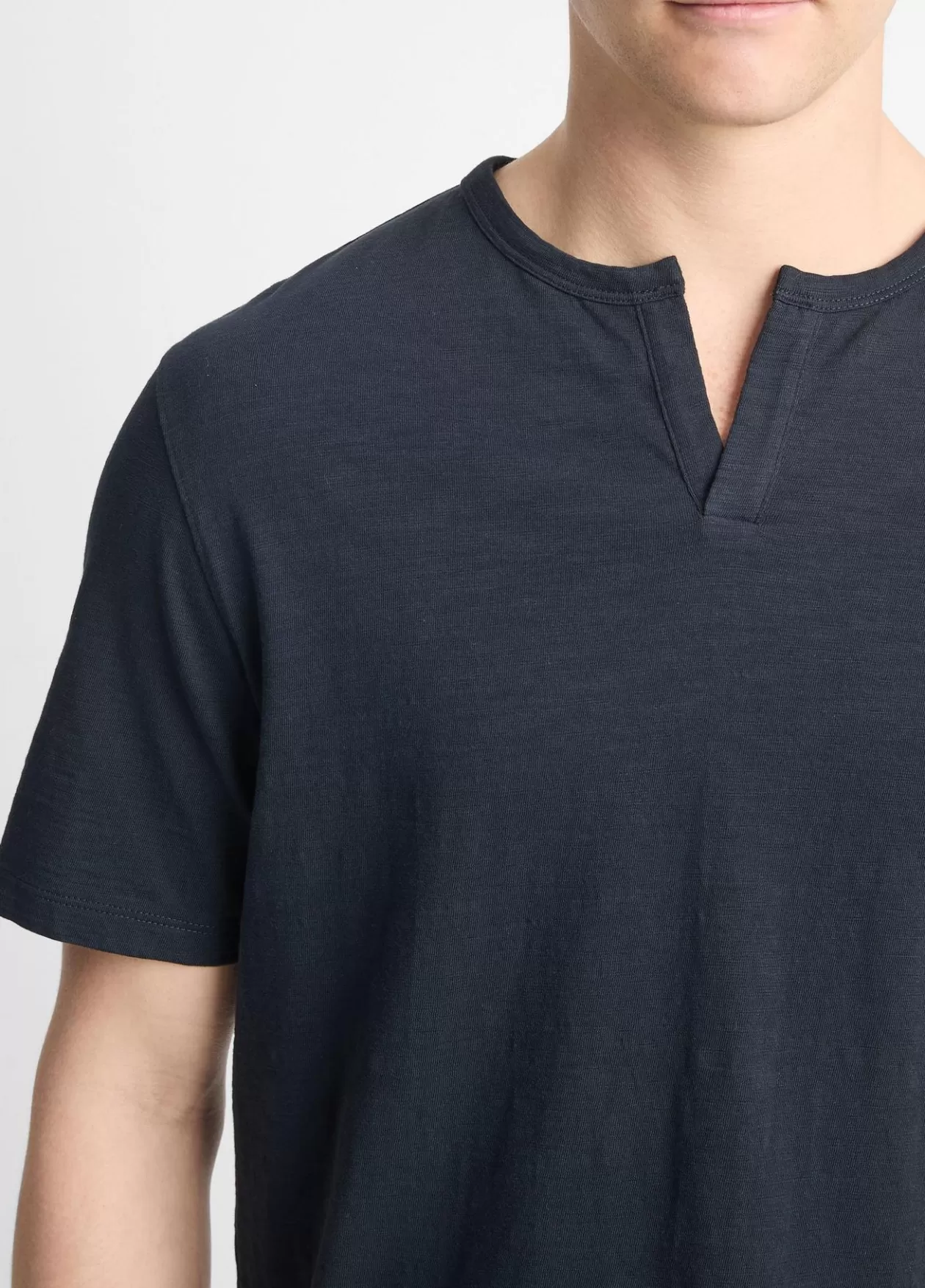 Clearance Vince Slub Cotton Split-Neck T-Shirt coastal blue