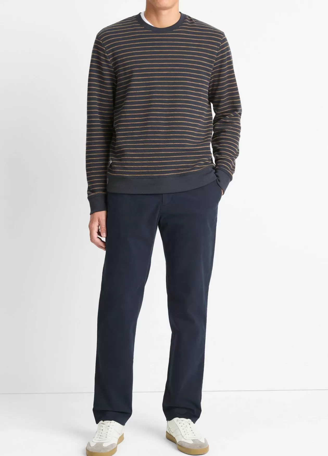 Discount Vince Slub Stripe Cotton-Blend Long-Sleeve T-Shirt coastal/cedar