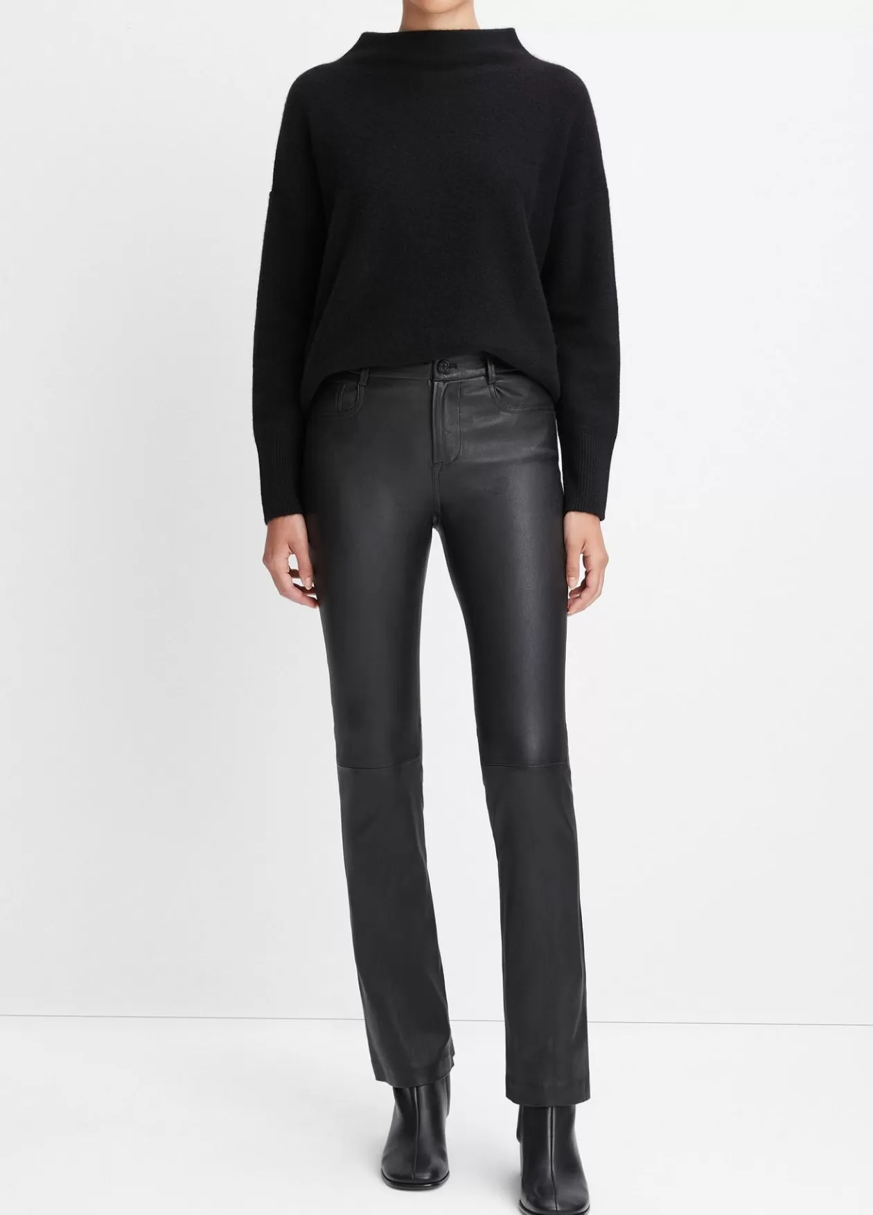 Cheap Vince Stretch Leather Boot-Cut Pant black