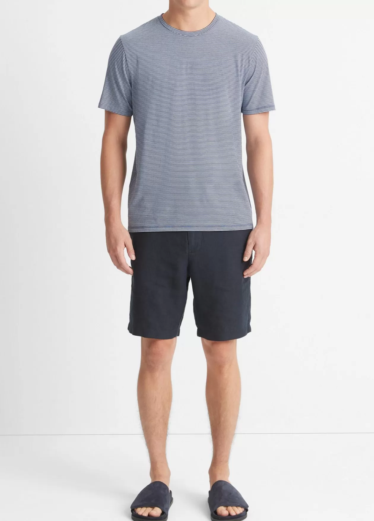 New Vince Stripe Pima Cotton Crew Neck T-Shirt dusty sky combo