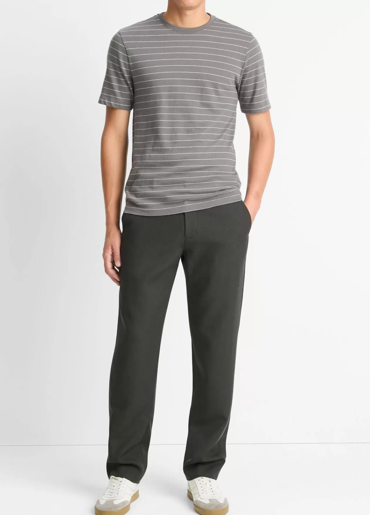 New Vince Striped Cotton T-Shirt rain cloud/optic white