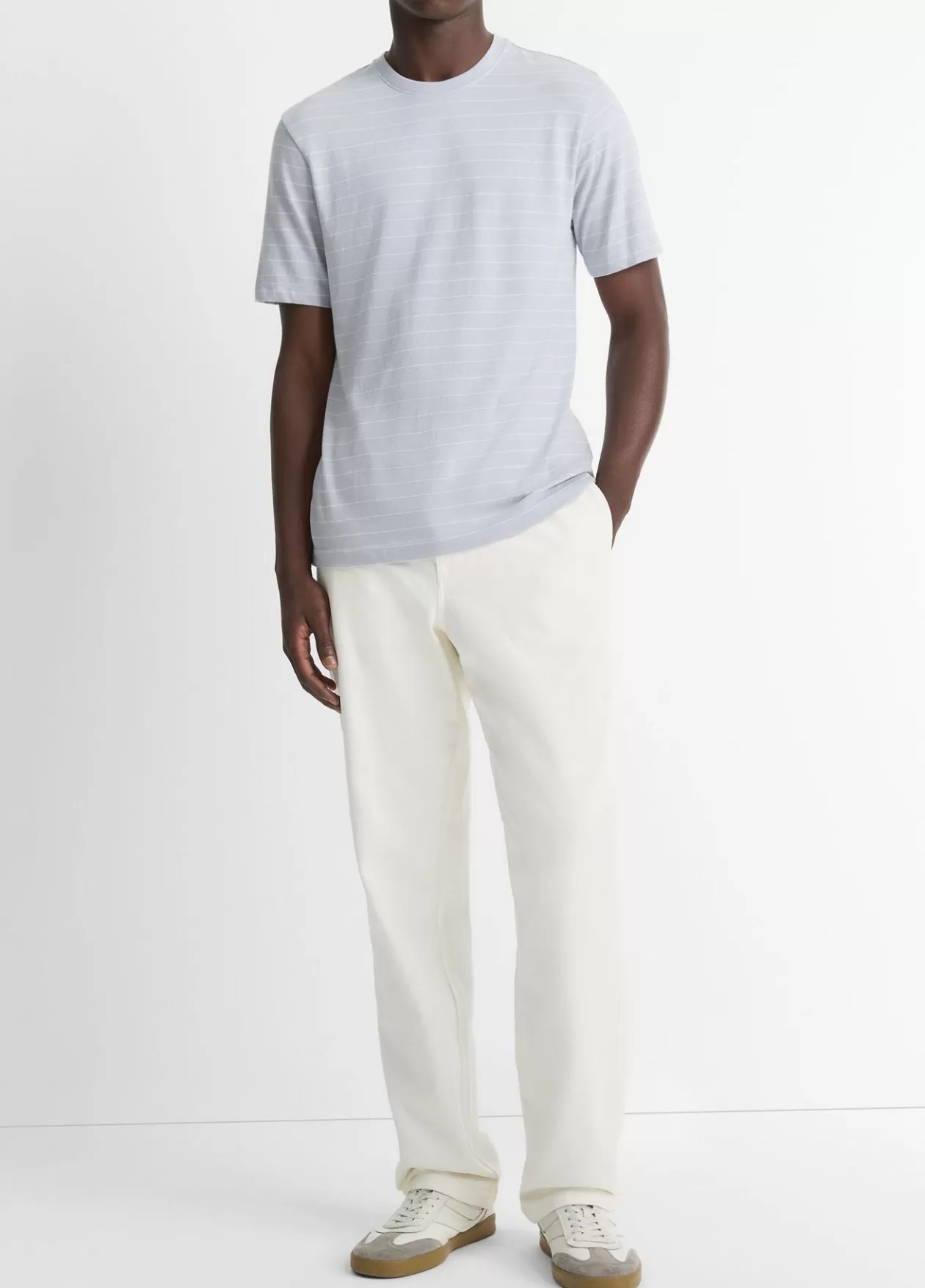 Sale Vince Striped Cotton T-Shirt ocean glass/optic white