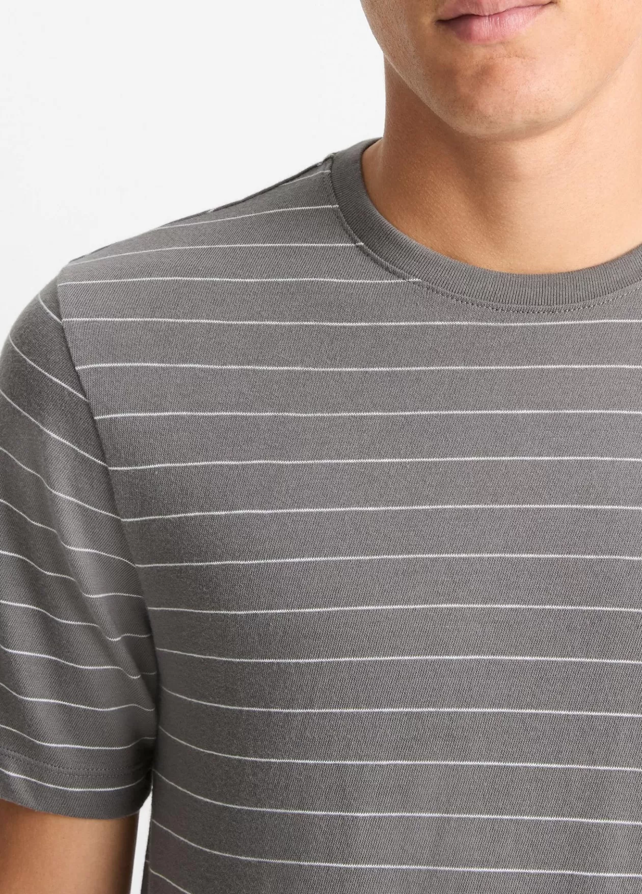 New Vince Striped Cotton T-Shirt rain cloud/optic white