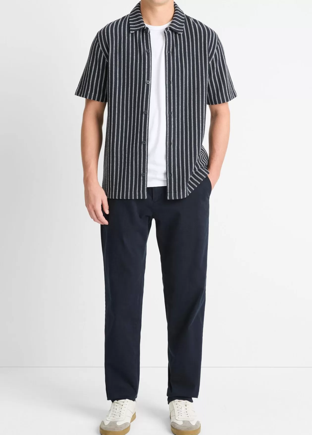 Hot Vince Striped Cotton-Blend Bouclé Shirt coastal blue/classic cream