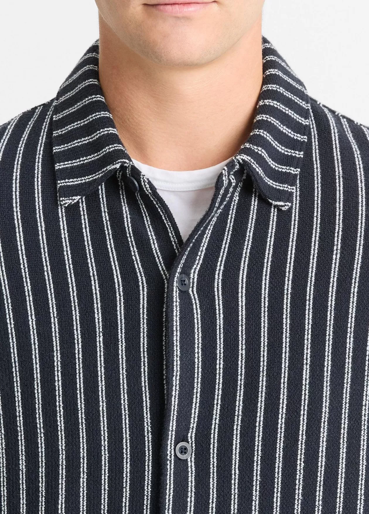 Hot Vince Striped Cotton-Blend Bouclé Shirt coastal blue/classic cream