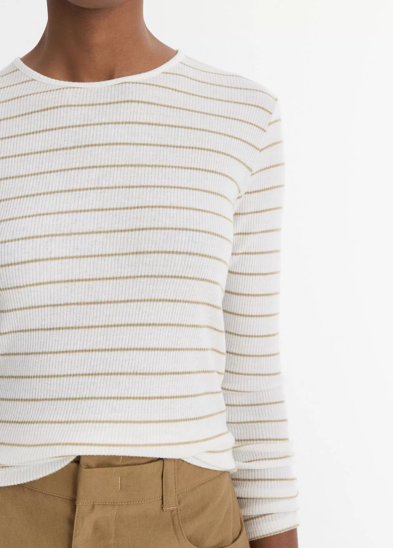 Cheap Vince Striped Ribbed Long-Sleeve T-Shirt pale cliff combo