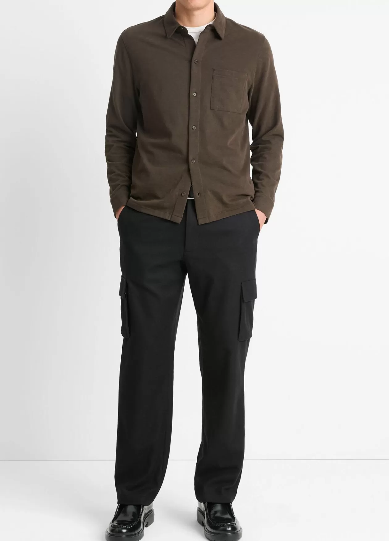 Shop Vince Sueded Cotton Jersey Button-Front Shirt night moss